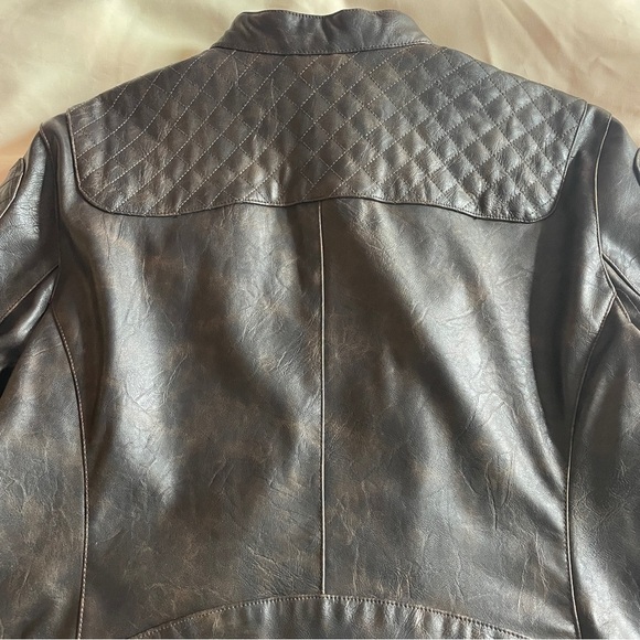 Levis- Classic Vintage Style Faux Leather Moto Racer Jacket Size XL Brown - Picture 7 of 12